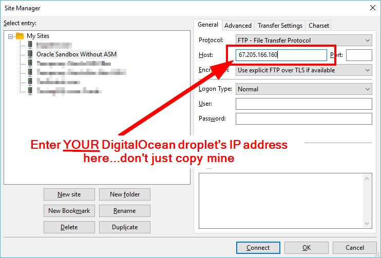 Make sure you enter your own DigitalOcean droplet's IP address...don't just copy mine 