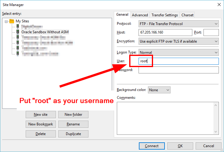 Put "root" as your username (without the quotes)
