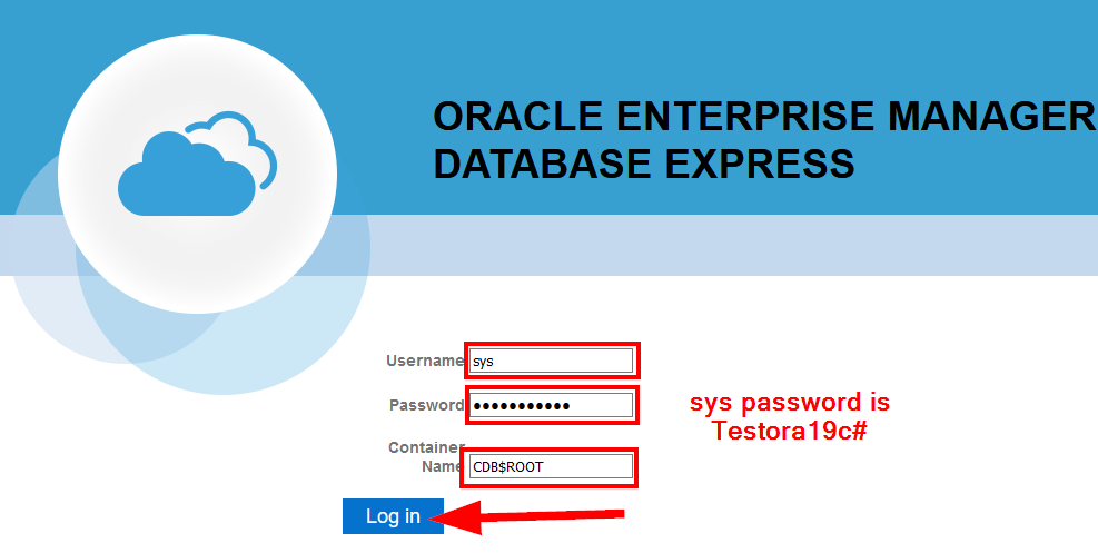 Enter SYS as username, Testora19c# as password, and CDB$ROOT as Container name