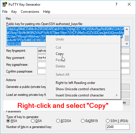 Copy your public key to your clipboard.